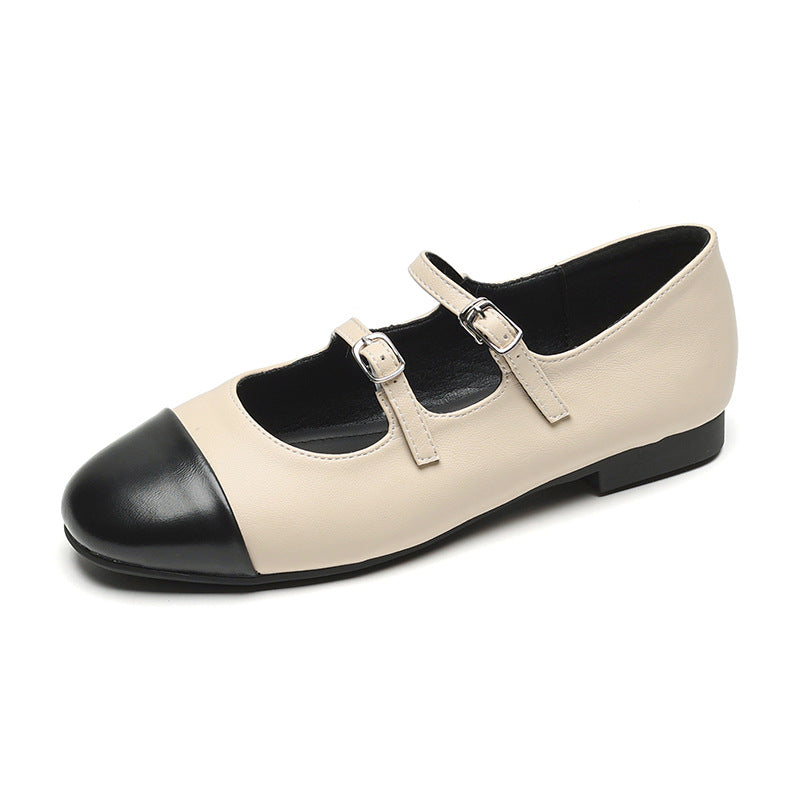 Damen Ballerinas mit doppeltem Riemen und metallic Obermaterial R&B