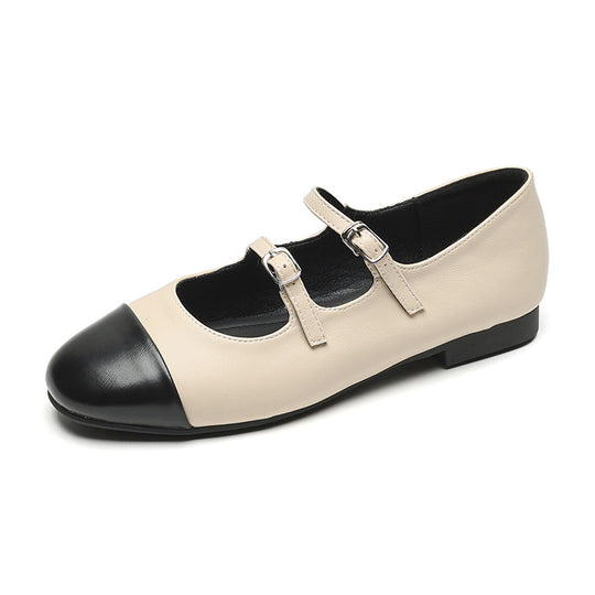 Damen Ballerinas mit doppeltem Riemen und metallic Obermaterial R&B