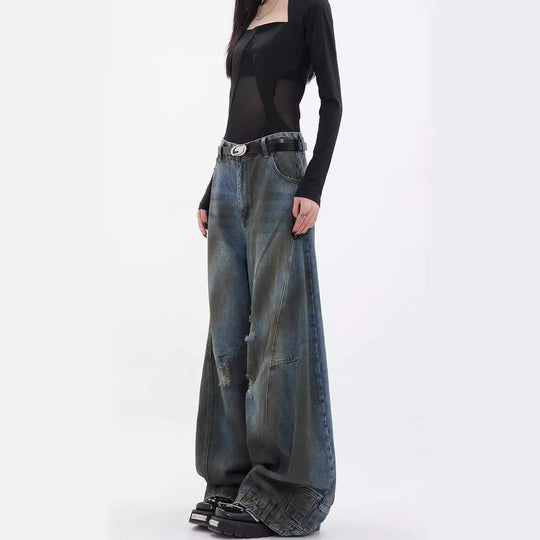 Damen Extrem weit geschnittene Jeans mit modischen Distressed-Details R&B