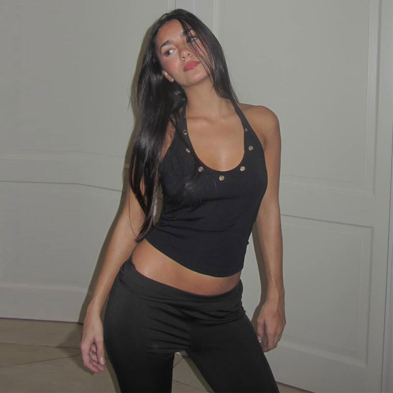 Damen sportliches Top mit modischen Details und tiefem Ausschnitt R&B