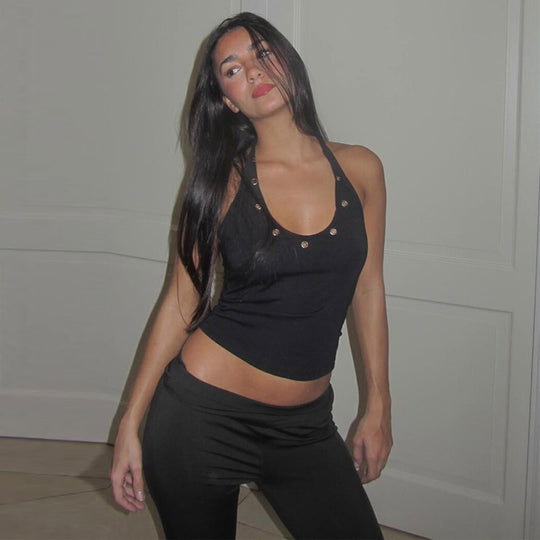 Damen sportliches Top mit modischen Details und tiefem Ausschnitt R&B