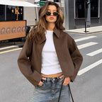Damen Modische Kurzjacke mit voluminösen Ärmeln und lässigem Schnitt R&B