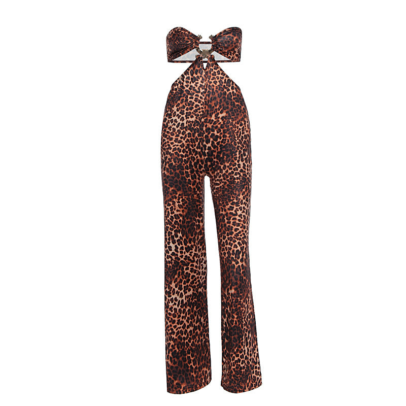 Damen Jumpsuit mit aufregendem Leopardendruck und raffiniertem Rückenausschnitt R&B