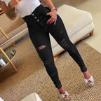 Damen Hochtaillierte Ripped Skinny Jeans mit Knopfdetail R&B