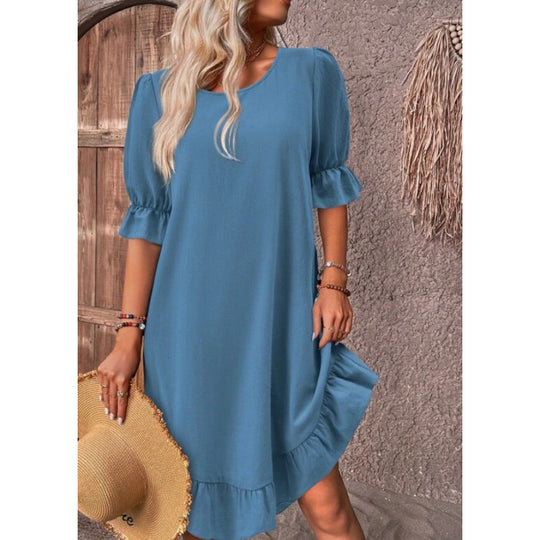 Damen Sommerliches Freizeitkleid mit Rüschendetails und lockerem Schnitt R&B