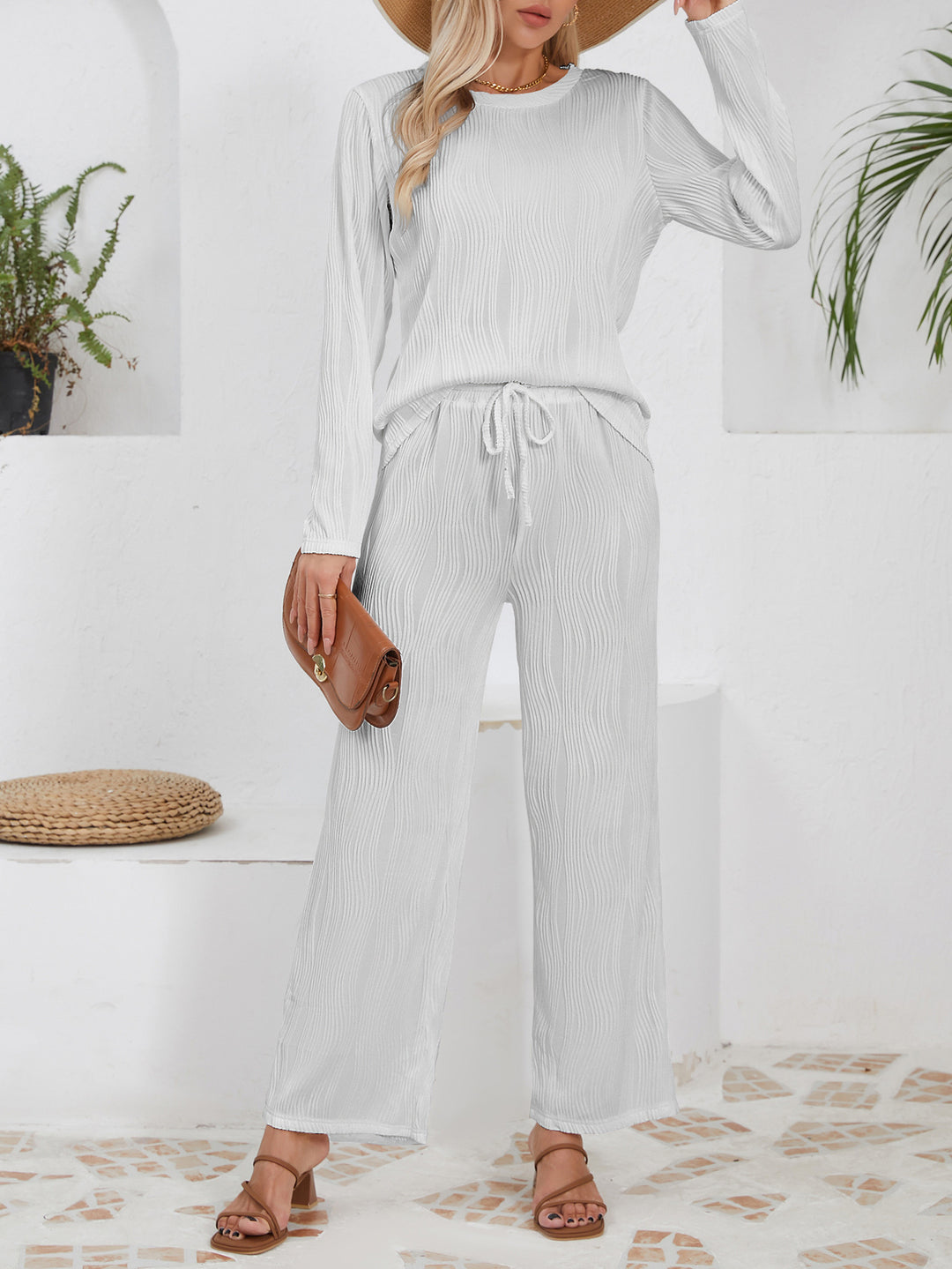 Damen lässiges Jogginganzug mit strukturiertem Material und hohem Bund R&B