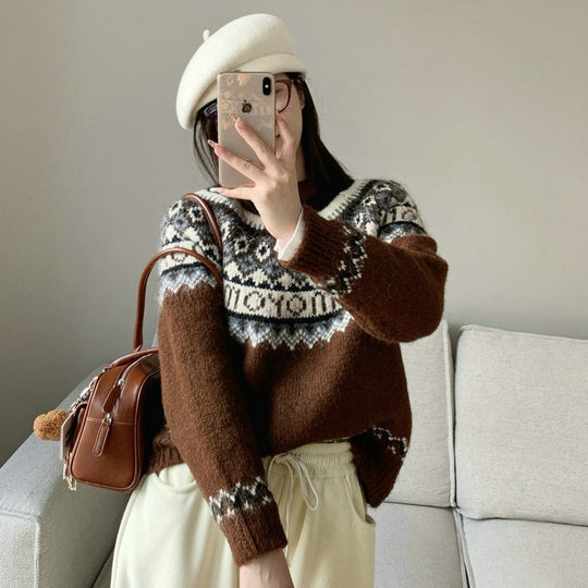 Damen Grobstrickpullover mit zeitgenössischen Norweger-Mustern R&B