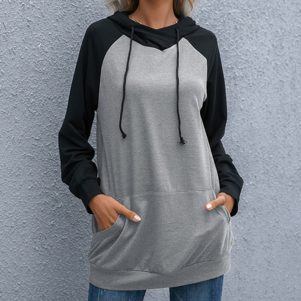 Damen lässiger Kapuzenpullover mit Taschen und sportlichem Raglan-Schnitt R&B