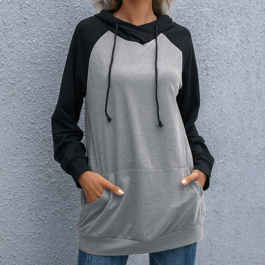 Damen lässiger Kapuzenpullover mit Taschen und sportlichem Raglan-Schnitt R&B