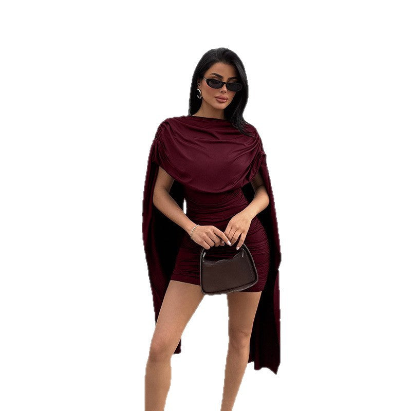 Damen modisches Minikleid mit schickem Überwurf und dezenter Raffung R&B