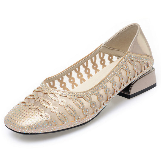 Damen Elegante Ballerinas mit funkelnden Strass-Details und komfortablem Blockabsatz R&B