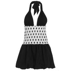 Damen modisches Sommerkleid mit tiefem V-Ausschnitt und luftiger Rockpartie R&B