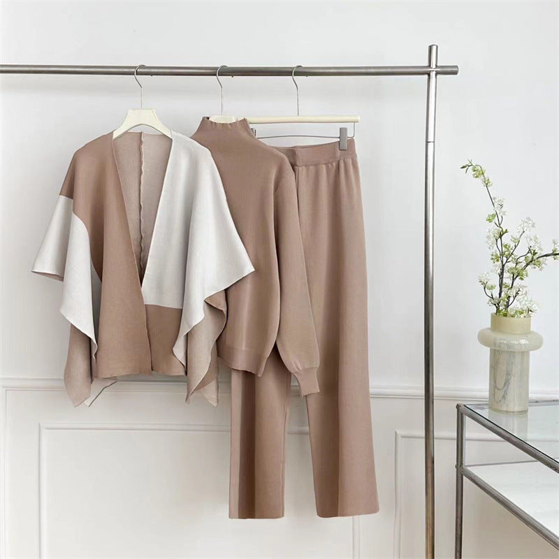 Damen modisches Strick-Loungewear-Set mit asymmetrischem Design R&B