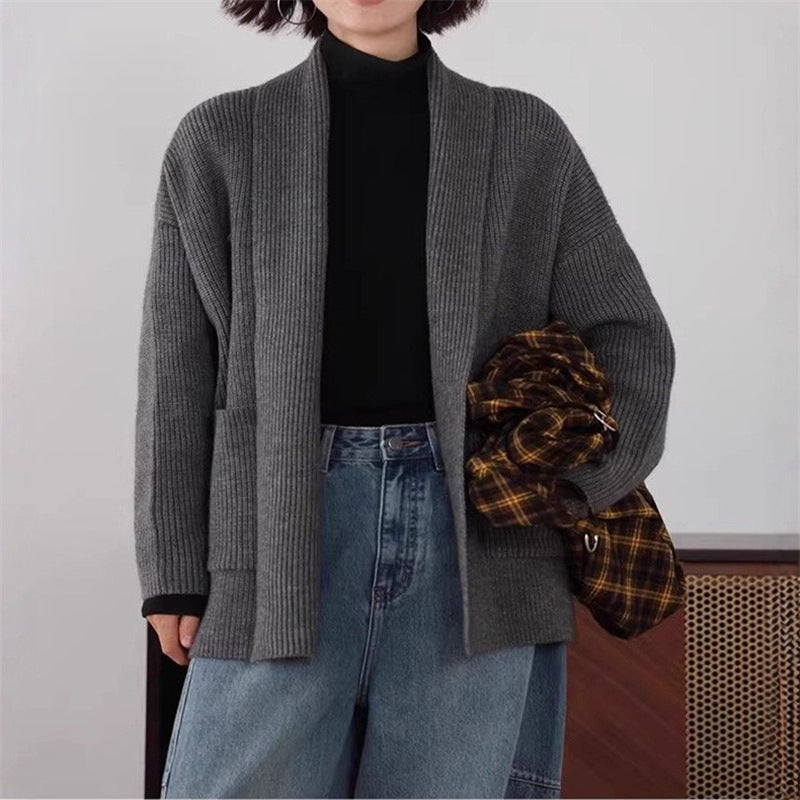 Damen Weicher Strickcardigan mit Rundhalsausschnitt und lässigem Schnitt R&B