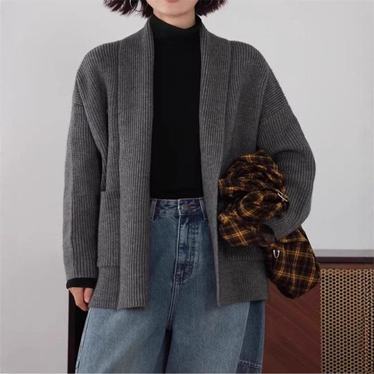 Damen Weicher Strickcardigan mit Rundhalsausschnitt und lässigem Schnitt R&B