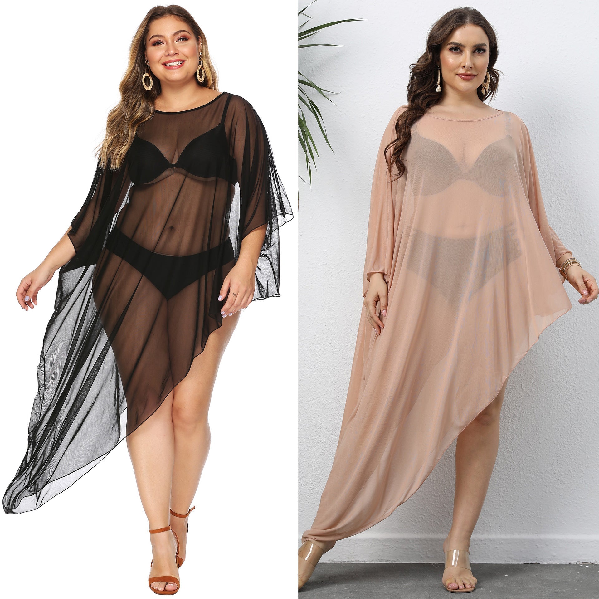 Damen eleganter Strandüberwurf aus leichtem Netzmaterial R&B