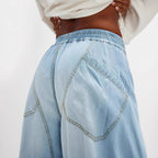 Damen Lässige weite Denim-Jeans mit elastischem Bund und praktischen Taschen R&B