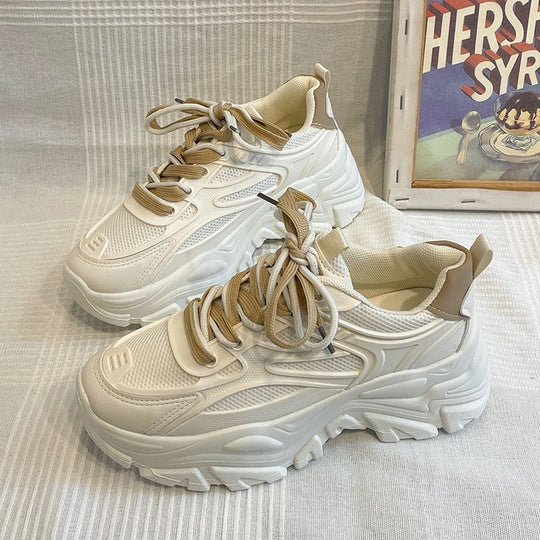 Damen modische Chunky Sneakers mit atmungsaktiver Mesh-Oberfläche und trendigem Schnürsenkeldesign R&B