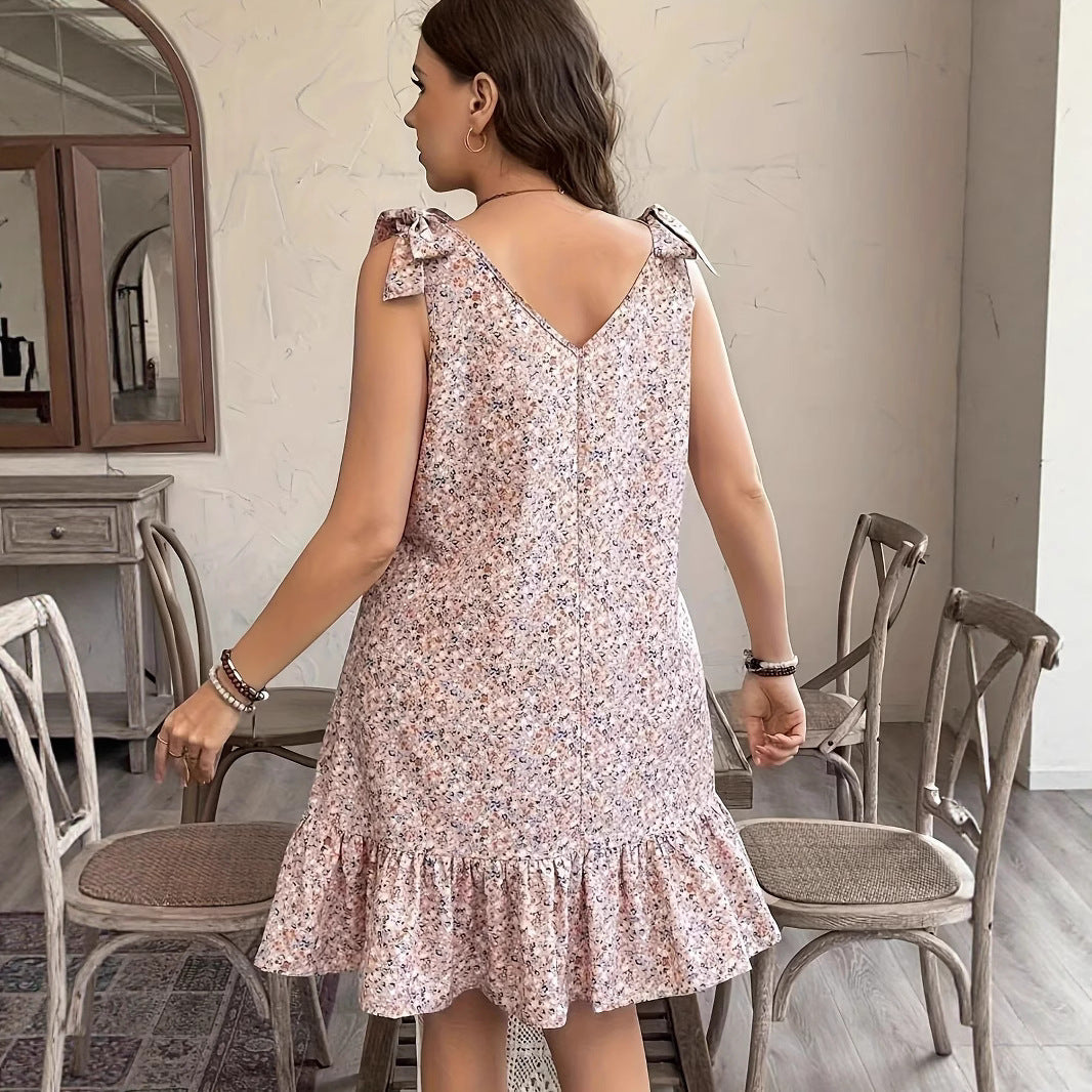 Damen kurzes Sommerkleid mit Rüschendetails und Knopfleiste R&B