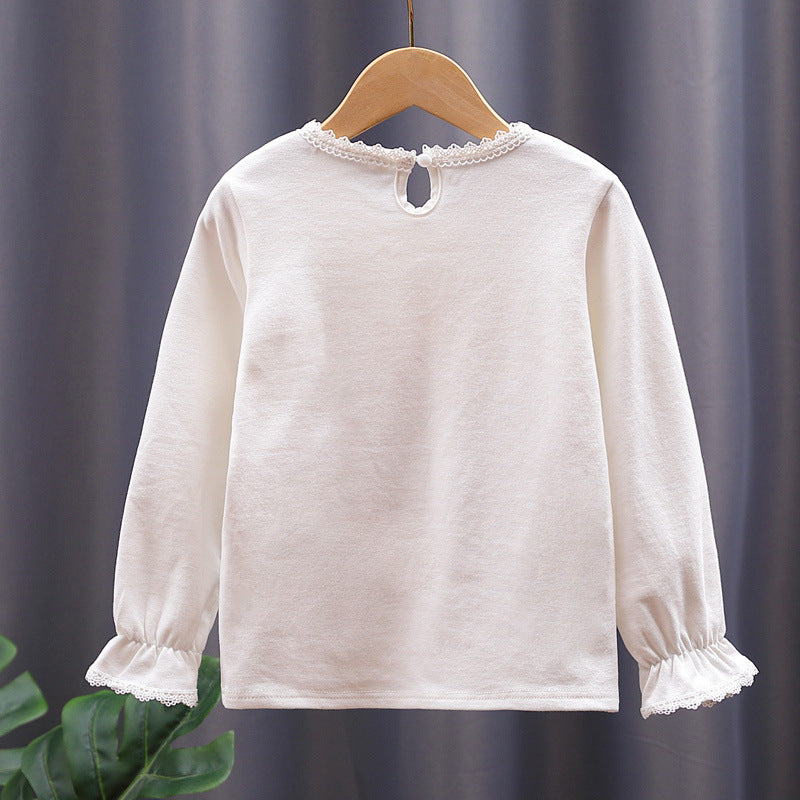 Mädchen Langarmshirt mit niedlicher Spitzenverzierung und Schleifendekor R&B