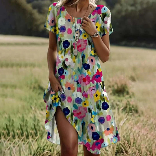 Damen lässiges Maxikleid mit floralem Muster und Beinschlitz R&B