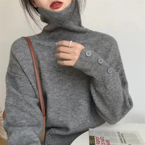 Damen Rollkragenpullover mit Knopfdetails und lässigem Schnitt R&B