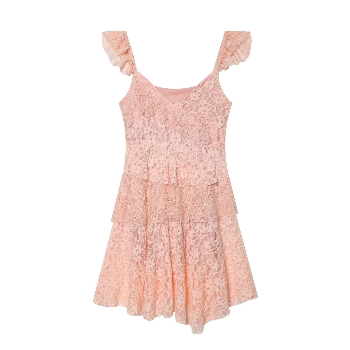 Damen romantisches Spitzenkleid mit Rüschendetails R&B