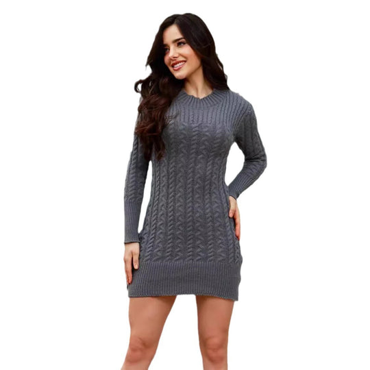 Damen Strickkleid mit kunstvollem Zopfmuster und figurbetontem Schnitt R&B