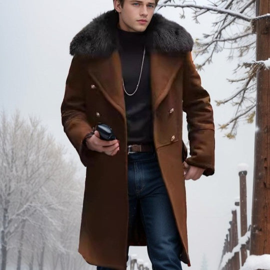 Herren elegante Wolljacke mit kunstfellkragen R&B