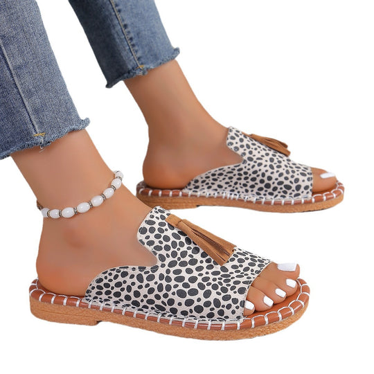 Damen nan lässige Pantolette mit Wildlederoptik, handgenähter Ziernaht und dekorativer Quaste R&B