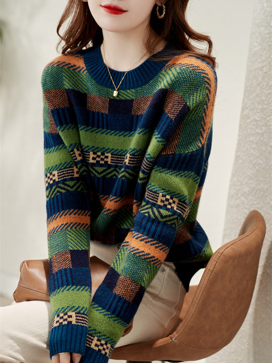 Damen Gemusterter Strickpullover mit Rundhalsausschnitt und weich-flauschiger Textur R&B