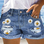 Damen Jeansshorts mit auffälligen Blumenapplikationen und lässigem Schnitt R&B