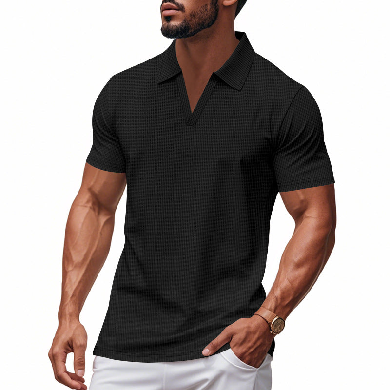 Herren Poloshirt mit strukturiertem Design und modernem V-Ausschnitt R&B