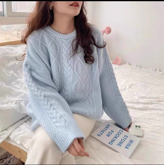 Damen Oversized Strickpullover mit Zopfmuster R&B