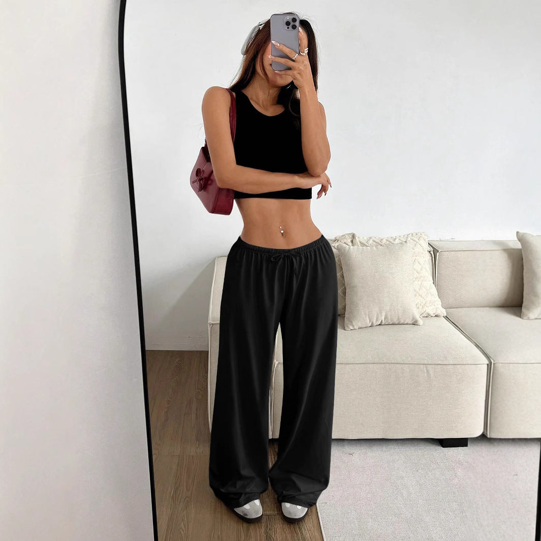 Damen lässiges Cropped-Oberteil und weite Hose Set R&B