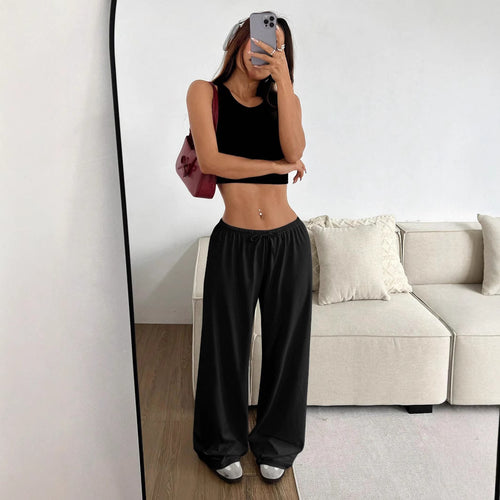 Damen lässiges Cropped-Oberteil und weite Hose Set R&B
