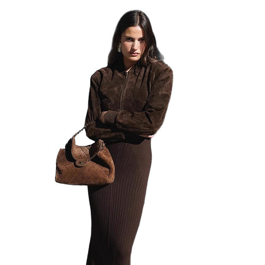 Damen modische Wildlederjacke mit praktischen Taschen und luxuriösem Schnitt R&B
