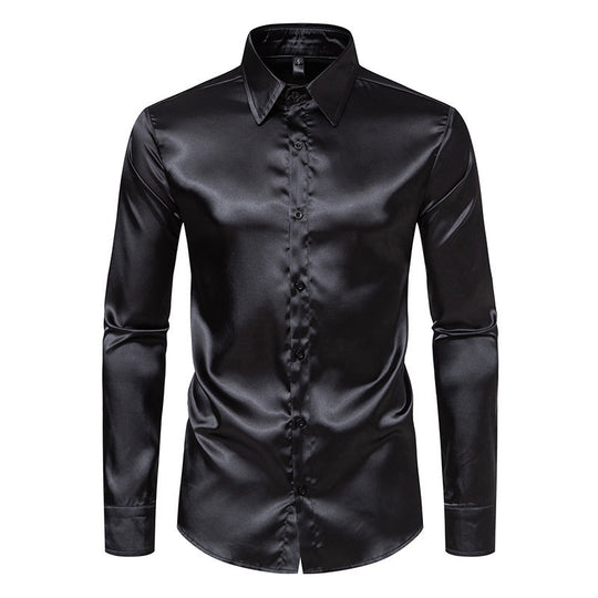Herren Langarmhemd aus schimmerndem Satin mit eleganter Knopfleiste R&B