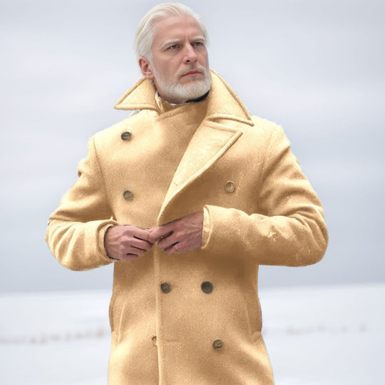 Herren eleganter doppelreihiger Wollmantel mit strukturiertem Obermaterial R&B