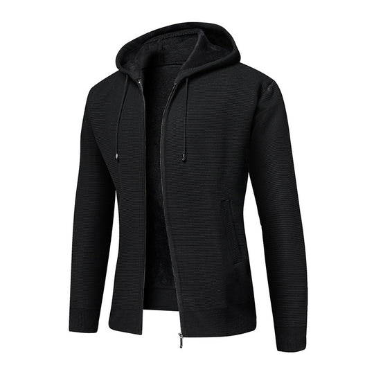 Herren fleecegefütterte Kapuzenjacke mit modischem Rippdesign R&B