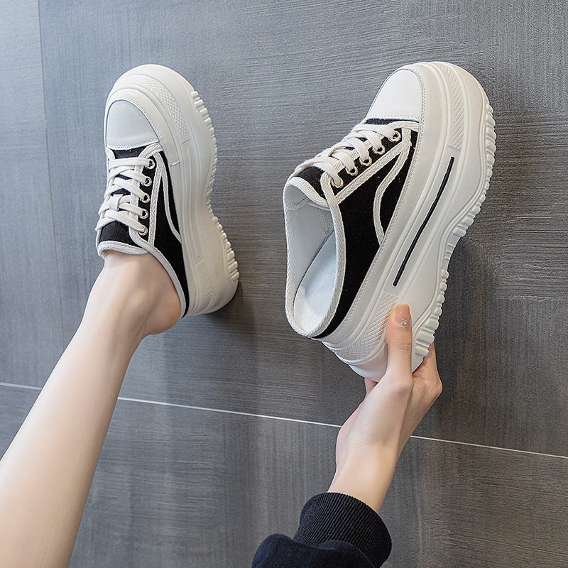 Damen Slip-On Sneakers mit hohem Plateau und atmungsaktiver Mesh-Oberfläche