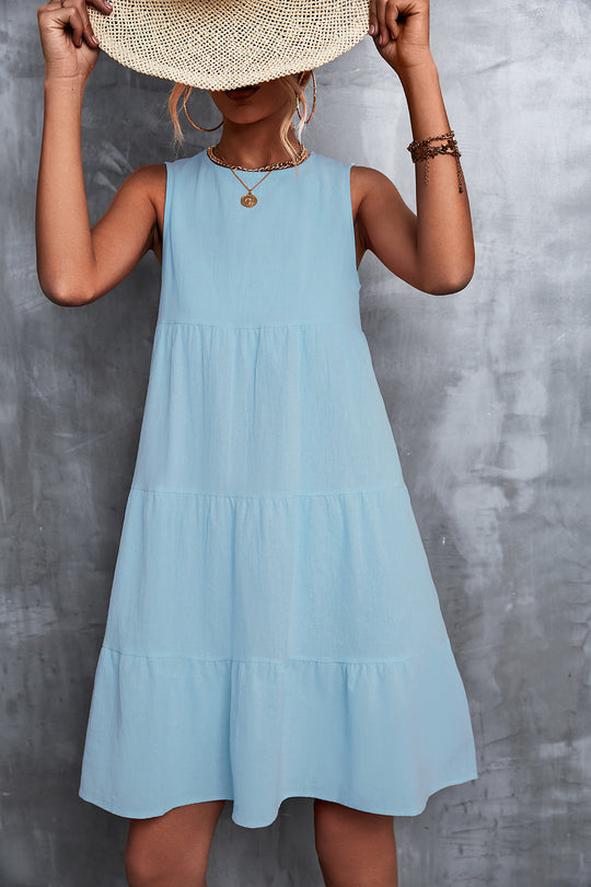 Damen Sommerliches A-Linien Kleid mit voluminösem Rock und ärmellosem Design R&B