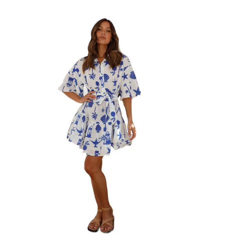 Damen Freizeit Hemdkleid mit Gürtel taille R&B