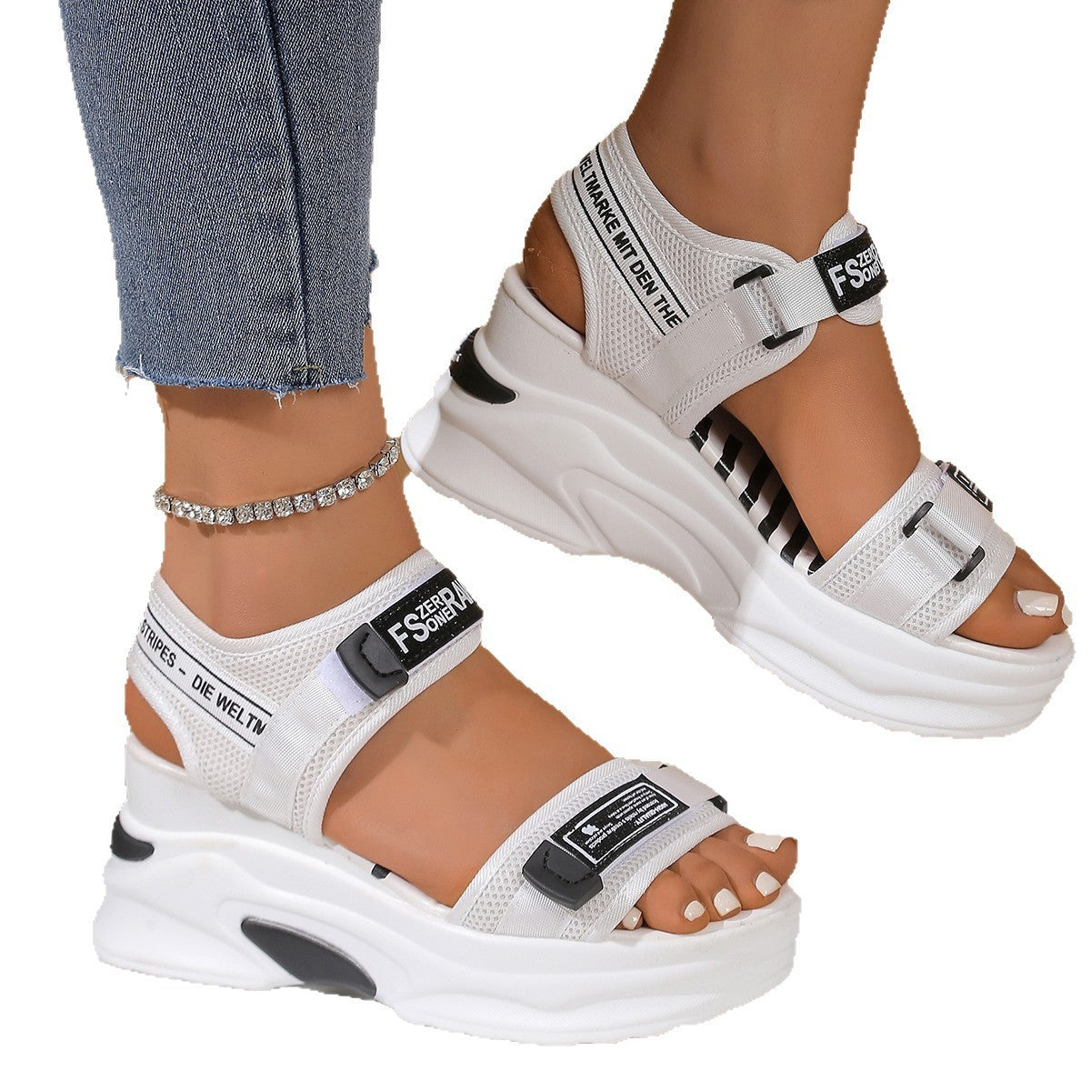 Damen Sportliche Platform-Sandalen mit verstellbaren Riemen und komfortabler Dämpfung R&B