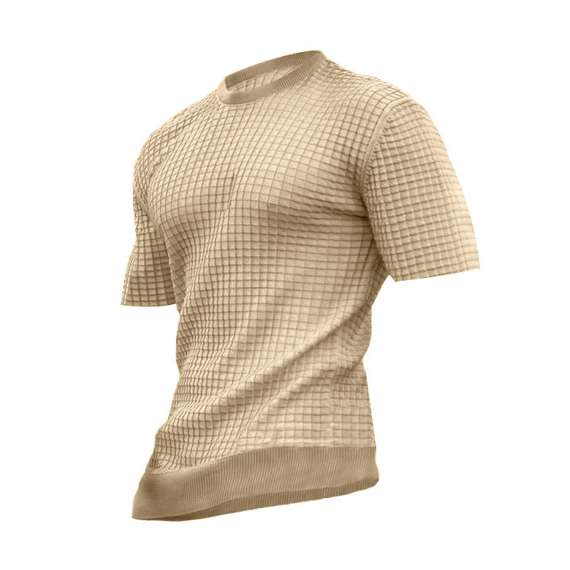 Herren nan Waffelstruktur-Kurzarm-Strickshirt mit schmaler Passform und elastischem Rippsaum R&B