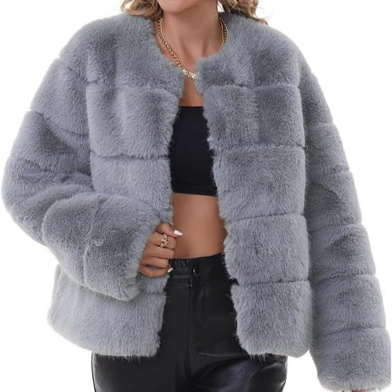 Damen Modischer Kunstfell-Jacke mit strukturiertem Design R&B