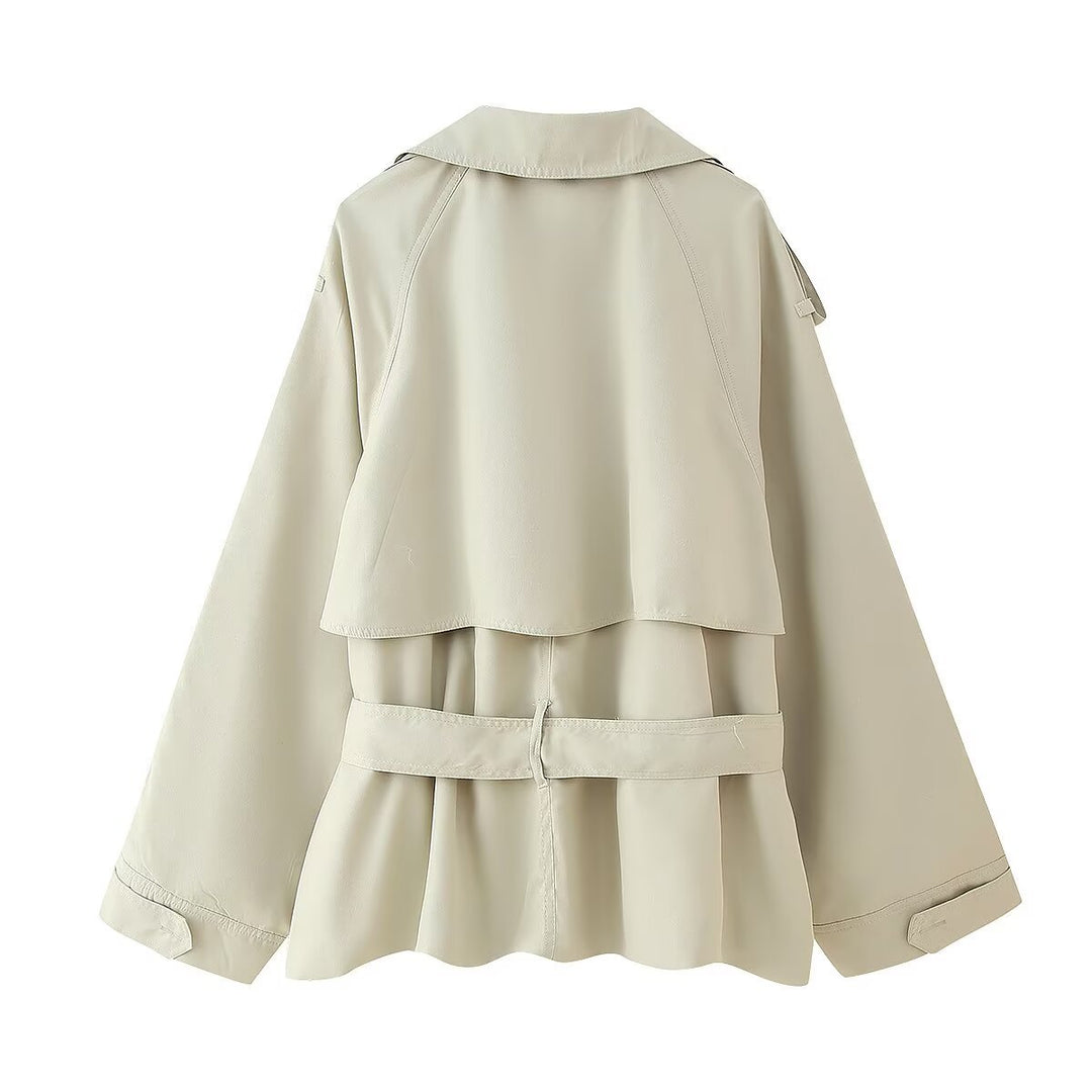 Damen lässige Trenchjacke mit praktischer Bindeschlaufe und elegantem Revers R&B