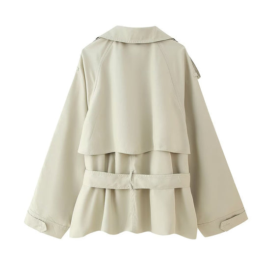 Damen lässige Trenchjacke mit praktischer Bindeschlaufe und elegantem Revers R&B