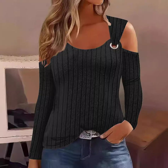 Damen elegantes Rippenshirt mit modischem Cut-Out und Schulterdetails R&B