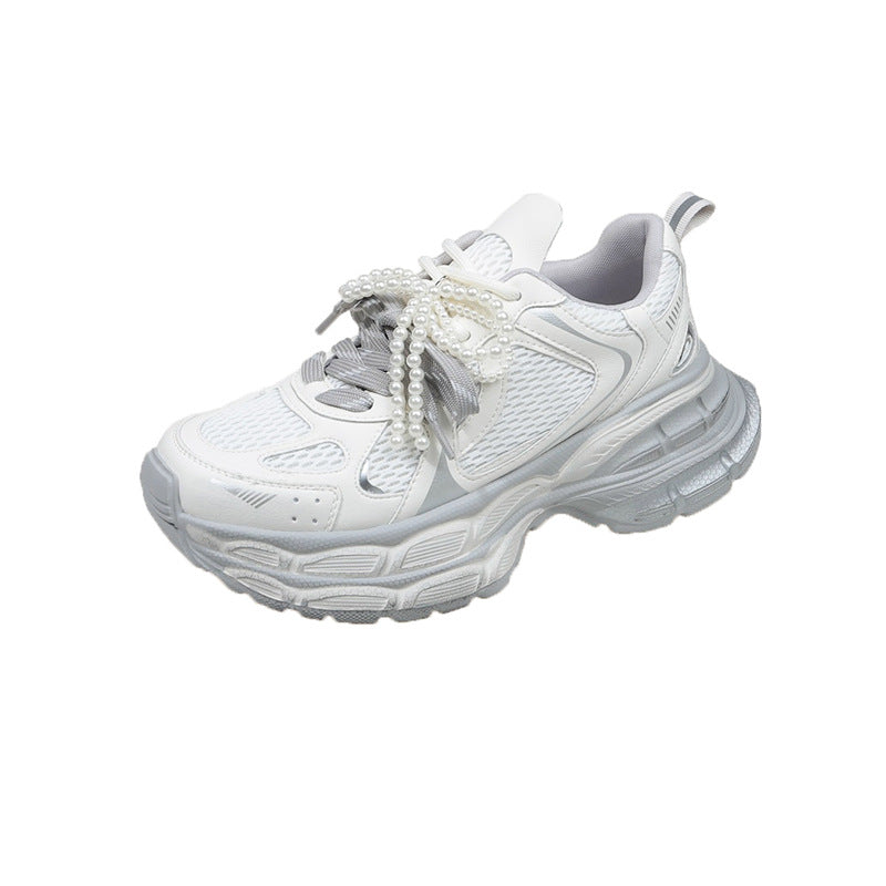 Damen Sportliche Sneakers mit perlbesetzten Schnürsenkeln und atmungsaktivem Obermaterial R&B